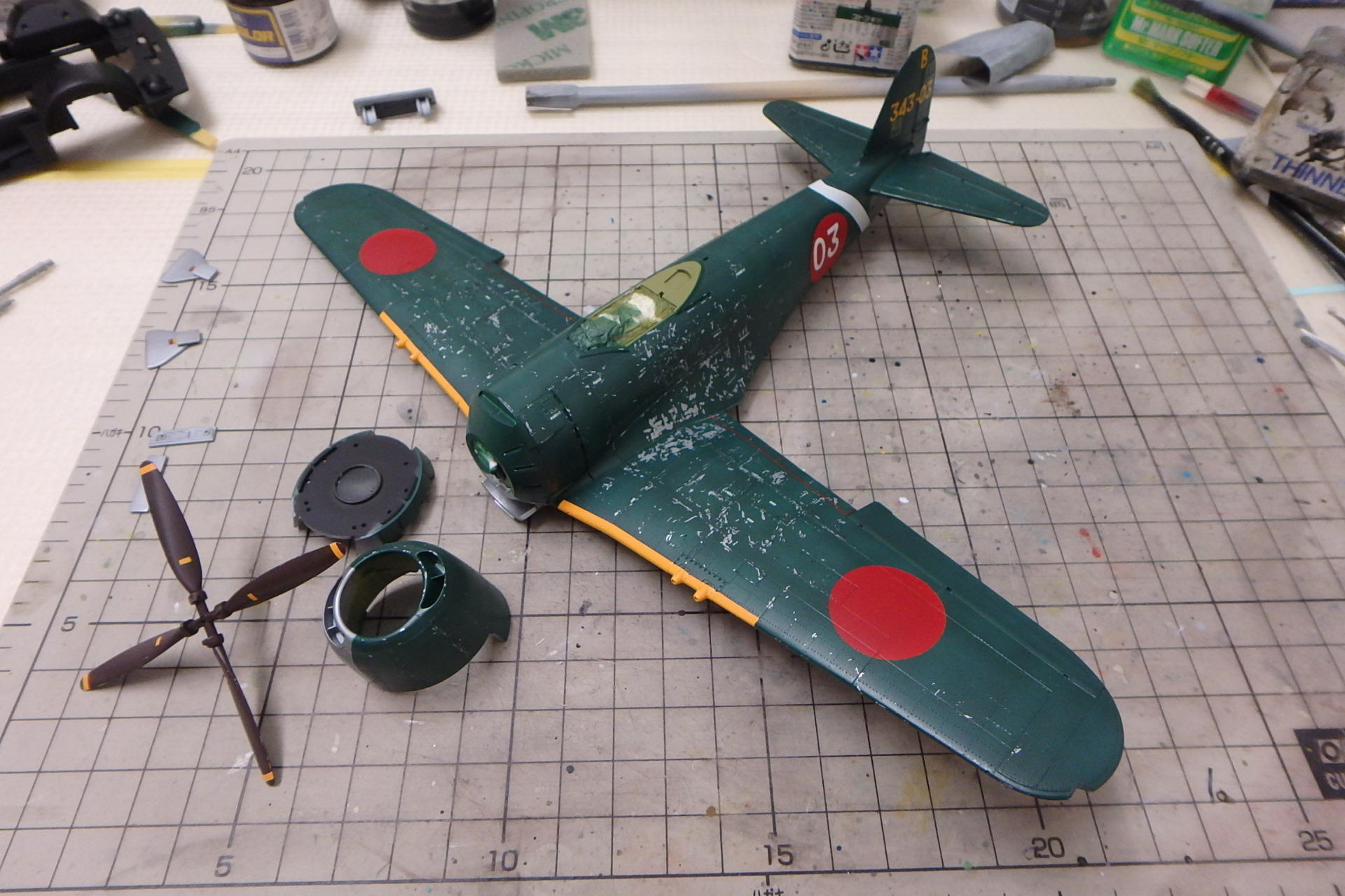 ☆1/48スケール☆旧日本軍航空基地ジオラマ 紫電 完成品☆